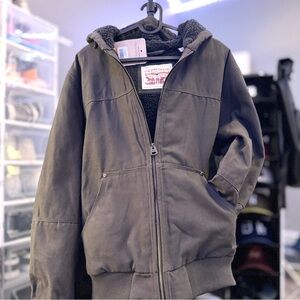 Levi's Strauss Sherpa Lined, Hooded, Canvas Jacket in Olive